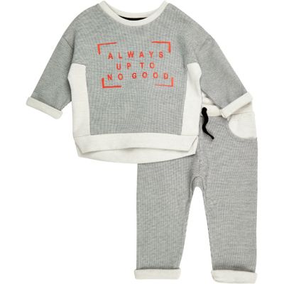 Mini boys grey jumper joggers co-ord outfit
